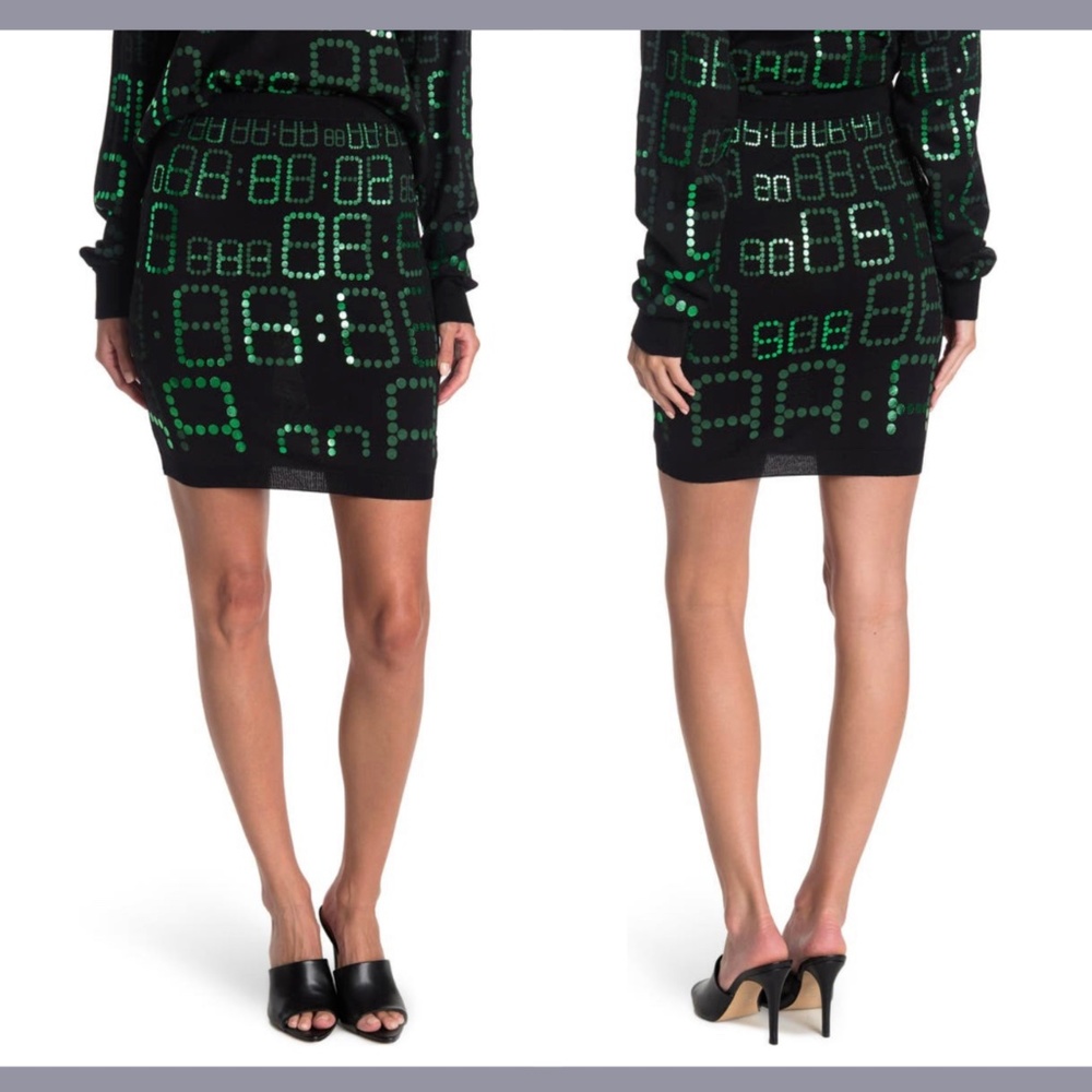 NEW MOSCHINO Couture [ 6 US ] Metallic Scoreboard Wool Pencil Skirt‎ Black